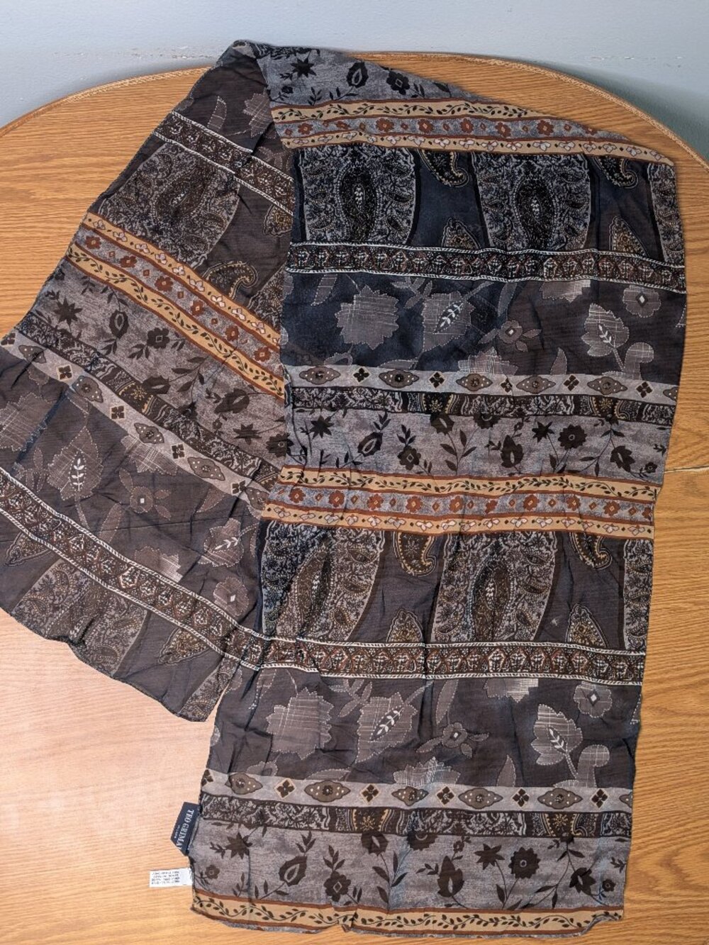 vintage teo grimaldi 100% silk scarf hair neck 61" x 16.5" gray floral sheer